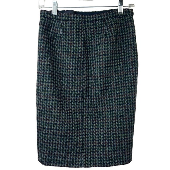 J. Crew Houndstooth Asymmetrical Zipper Wool Pencil Skirt Size 00 Blue - Picture 8 of 11